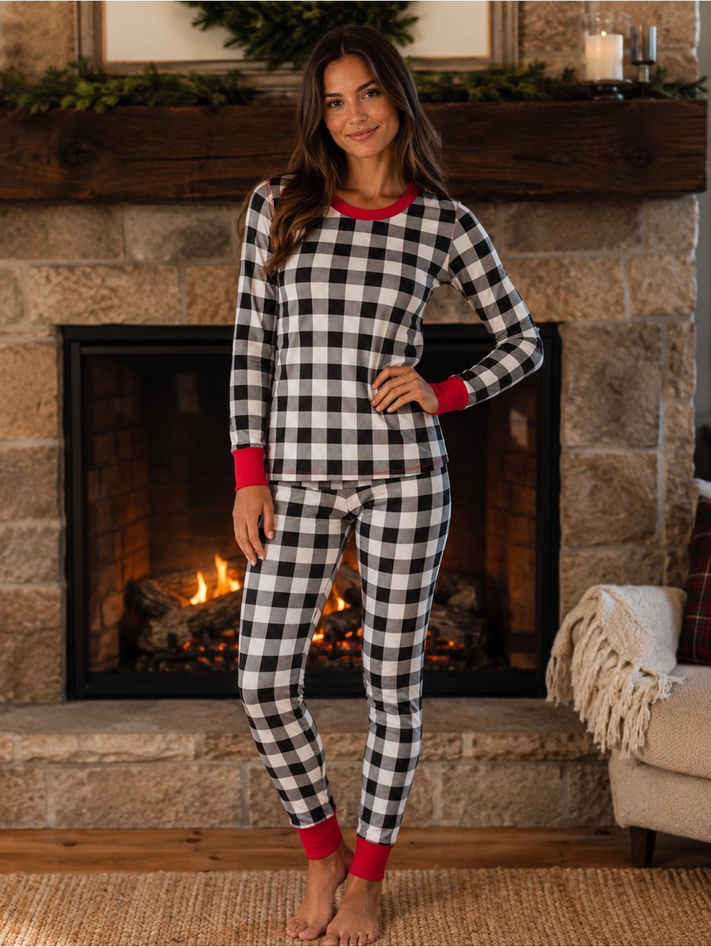 Hanna Andersson Pajamas Set XS Black Red‎ Buffalo Plaid Check Holiday Pants Top